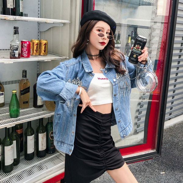 sexemara fashion the new loose beading diamond chain tassel denim jacket ing, Black;brown
sexemara fashion the new loose beading diamond chain tassel denim jacket ing, Black;brown