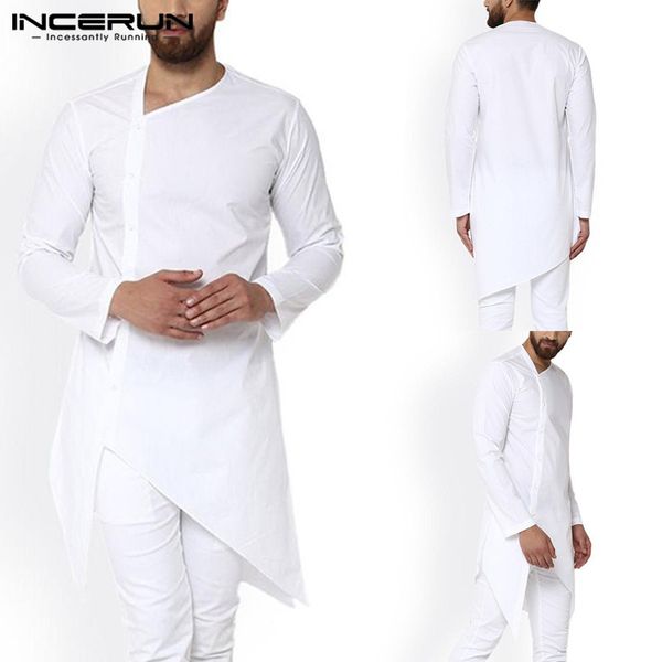 men's casual shirts incerun men long shirt sleeve button solid color irregular robe clothes vintage streetwear muslim 3xl, White;black
men's casual shirts incerun men long shirt sleeve button solid color irregular robe clothes vintage streetwear muslim 3xl, White;black
