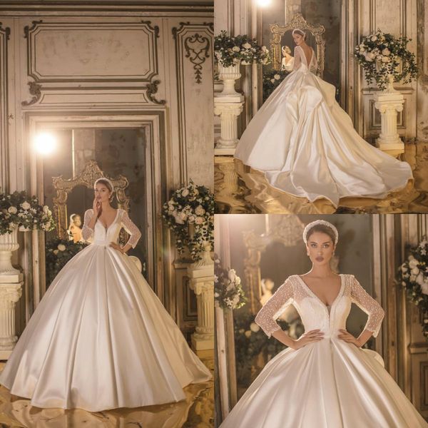 luxury ball gown wedding dresses v-neck and v backless lace satin bridal gowns 2020 arabic church wedding dress vestido de novia, White
luxury ball gown wedding dresses v-neck and v backless lace satin bridal gowns 2020 arabic church wedding dress vestido de novia, White