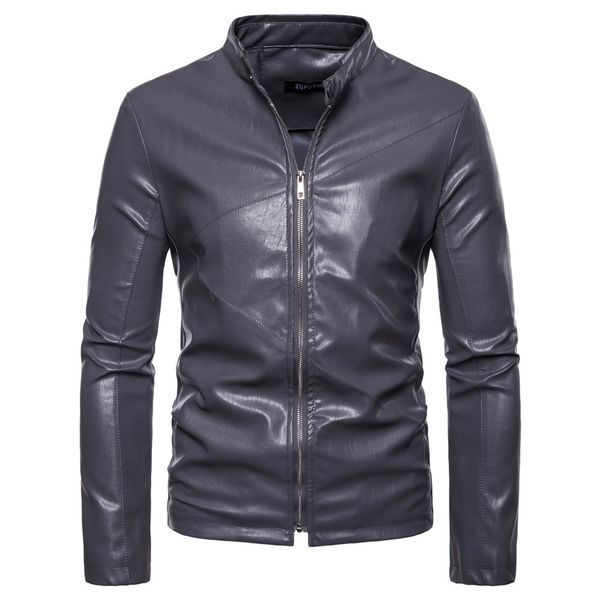 2018 autumn new style men's wear pu locomotive leather coat men stand collar solid color coat f220, Black
2018 autumn new style men's wear pu locomotive leather coat men stand collar solid color coat f220, Black