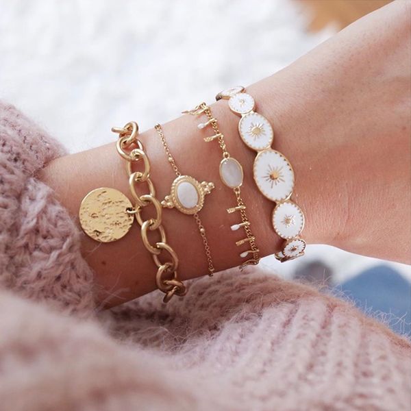 women bracelets golden oval sun pattern white bead tassel disc pendant open bracelet set classic birthday party jewelry gift, Black
women bracelets golden oval sun pattern white bead tassel disc pendant open bracelet set classic birthday party jewelry gift, Black