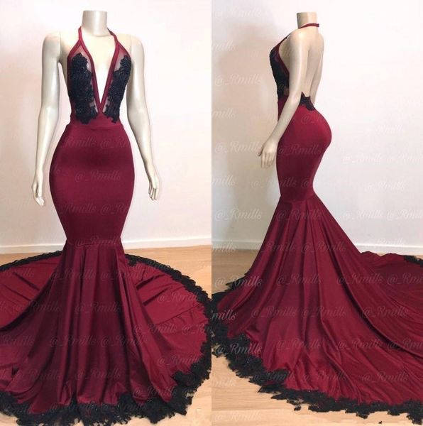 2019 new satin mermaid long evening dresses lace appliques beaded halter backless sweep train formal evening gown prom party dresses, Black;red
2019 new satin mermaid long evening dresses lace appliques beaded halter backless sweep train formal evening gown prom party dresses, Black;red