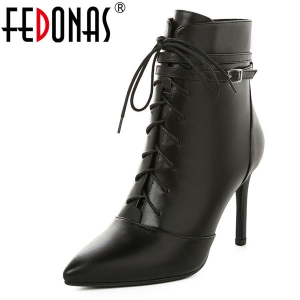 fedonas short boots women genuine leather ankle boots women autumn winter cross tied side zipper party basic shoes woman, Black
fedonas short boots women genuine leather ankle boots women autumn winter cross tied side zipper party basic shoes woman, Black