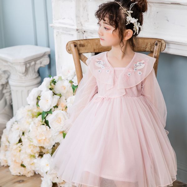 2020 spring girls embroidery gauze princess dress wholesale, Red;yellow