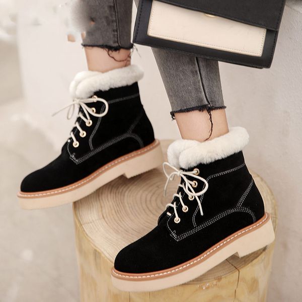 shoes woman cow suede frosted snow boots thick warm wool lining winter fashion lace-up ankle boots woman, Black
shoes woman cow suede frosted snow boots thick warm wool lining winter fashion lace-up ankle boots woman, Black