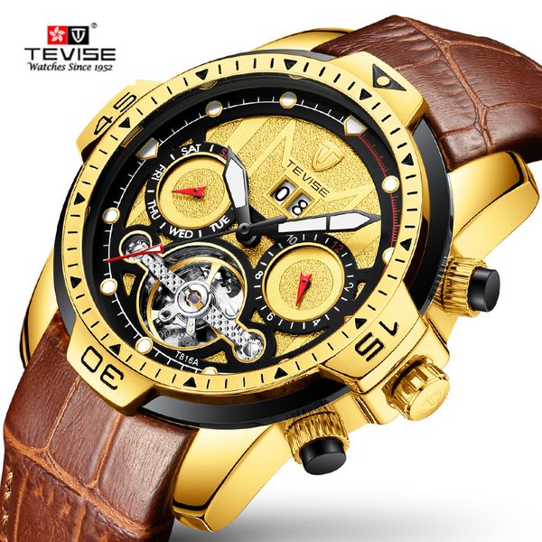 tevise mens watches men automatic mechanical watch male leather multifunction sport clock relogio masculino, Slivery;brown
tevise mens watches men automatic mechanical watch male leather multifunction sport clock relogio masculino, Slivery;brown