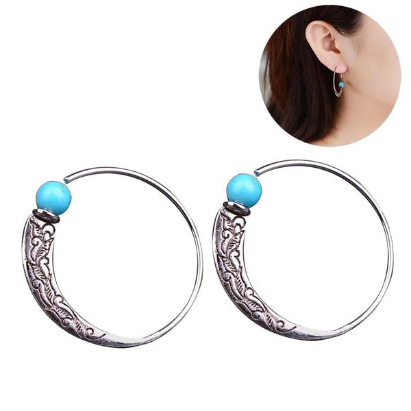 

retro women engraved faux turquoise inlaid opening circle charm earrings jewelry new, Golden;silver