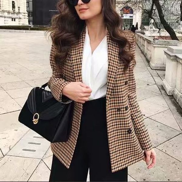 tvvovvin women fashion double breasted plaid blazer long sleeve slim blazer 2019 casual autumn jacket female 9899, White;black
tvvovvin women fashion double breasted plaid blazer long sleeve slim blazer 2019 casual autumn jacket female 9899, White;black