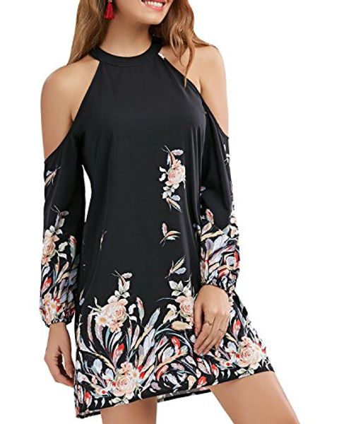 kenancy women long sleeve cold shoulder flared mini dresses floral border print shift dress, Black;gray
kenancy women long sleeve cold shoulder flared mini dresses floral border print shift dress, Black;gray