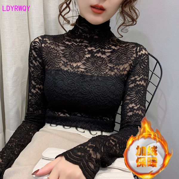 2019 autumn and winter new korean women's lace openwork micro-transparent high-neck long-sleeved slim bottoming t-shirts, White
2019 autumn and winter new korean women's lace openwork micro-transparent high-neck long-sleeved slim bottoming t-shirts, White