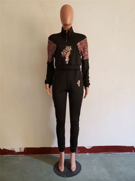 women panelled 2pcs outfits autumn spring designer leopard printed hoodie pants clothing set, White
women panelled 2pcs outfits autumn spring designer leopard printed hoodie pants clothing set, White