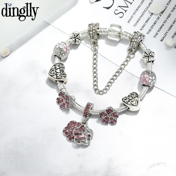 dinglly trendy in europe pink flowers beaded shiny charm bracelets for om women original mom fashion jewelry gala gifts, Golden;silver
dinglly trendy in europe pink flowers beaded shiny charm bracelets for om women original mom fashion jewelry gala gifts, Golden;silver
