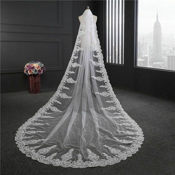 cathedral length wedding veil white ivory one layer lace applique edge bridal veil with comb, Black
cathedral length wedding veil white ivory one layer lace applique edge bridal veil with comb, Black
