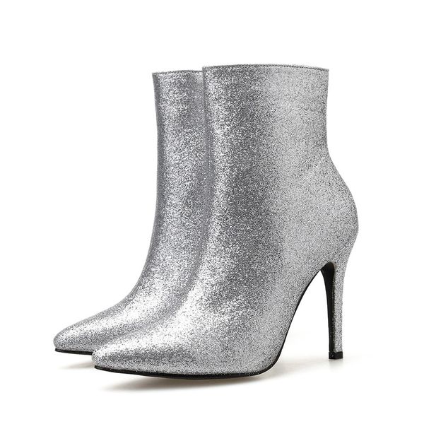 women's shoes autumn casual nightclub silver boot pointed high heel side zipper martin booties classical european ladies booties, Black
women's shoes autumn casual nightclub silver boot pointed high heel side zipper martin booties classical european ladies booties, Black
