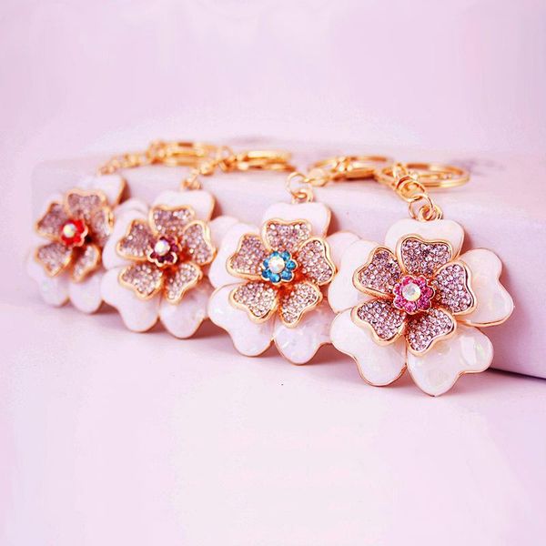 

crystal rhinestone keychain enamel alloy flower pendant key chain 3pcs/lot gold tone metal floral car key ring birthday gift bag charm, Slivery;golden