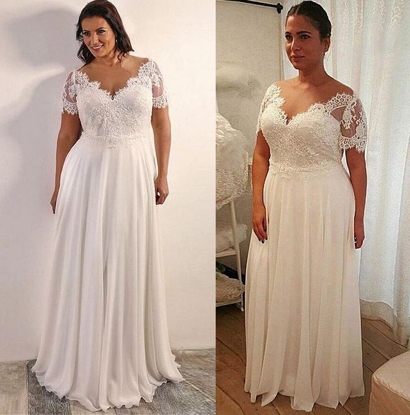 2020 a line chiffon wedding dresses summer beach boho lace bridal gowns short cap sleeves plus size bridal wear for wedding, White
2020 a line chiffon wedding dresses summer beach boho lace bridal gowns short cap sleeves plus size bridal wear for wedding, White