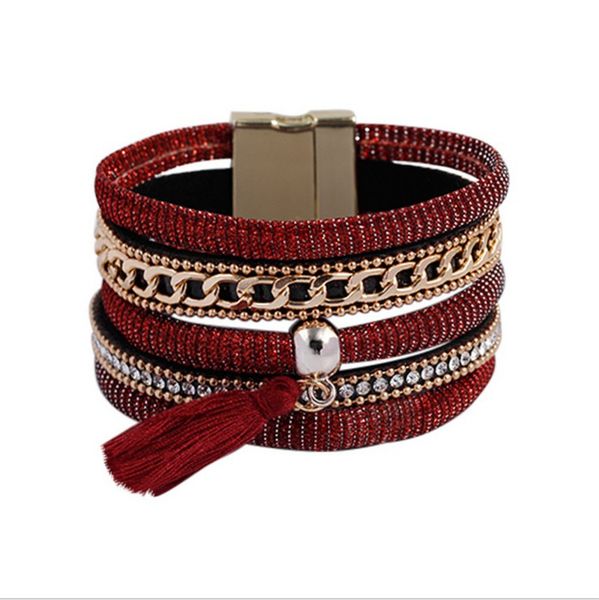 4 colors crystal wrap bracelets female rhinestone multilayer chain pu leather women bracelet boho magnetic buckle wristband with tassels, Black
4 colors crystal wrap bracelets female rhinestone multilayer chain pu leather women bracelet boho magnetic buckle wristband with tassels, Black