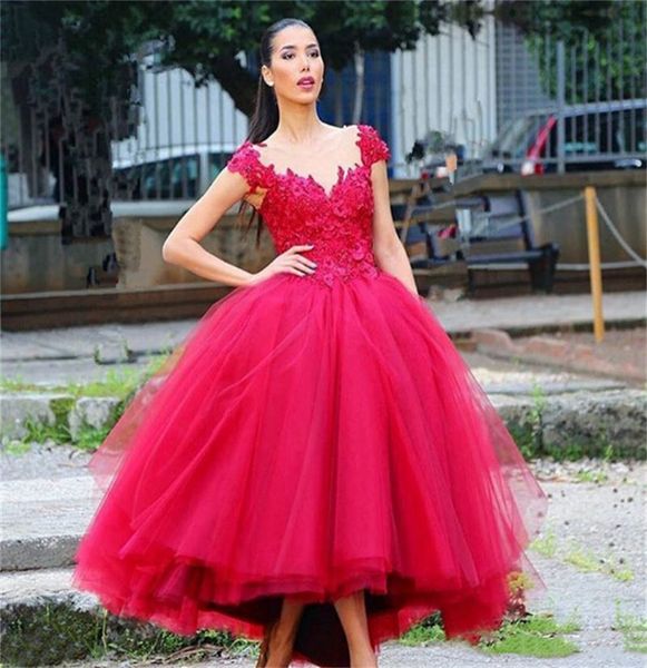 red lace prom dresses midi 2020 cap sleeve fancy tulle skirt a line ankle length formal evening party gowns customize plus size, Black
red lace prom dresses midi 2020 cap sleeve fancy tulle skirt a line ankle length formal evening party gowns customize plus size, Black