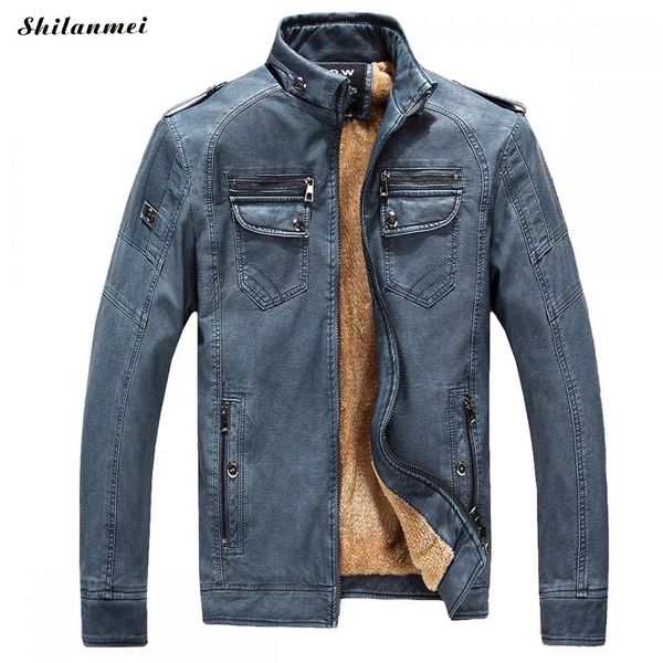 light blue winter pu leather jacket men brown men's jacket patchwork zipper mandarin collar male jackets casual thicker coats, Black
light blue winter pu leather jacket men brown men's jacket patchwork zipper mandarin collar male jackets casual thicker coats, Black