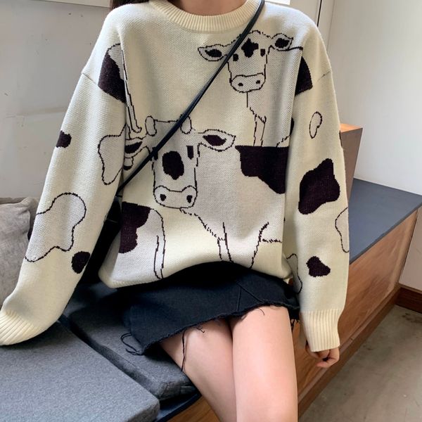 vintage casual loose lazy cow sweater female korean harajuku women's sweaters japanese kawaii cute ulzzang clothing for women, White;black
vintage casual loose lazy cow sweater female korean harajuku women's sweaters japanese kawaii cute ulzzang clothing for women, White;black