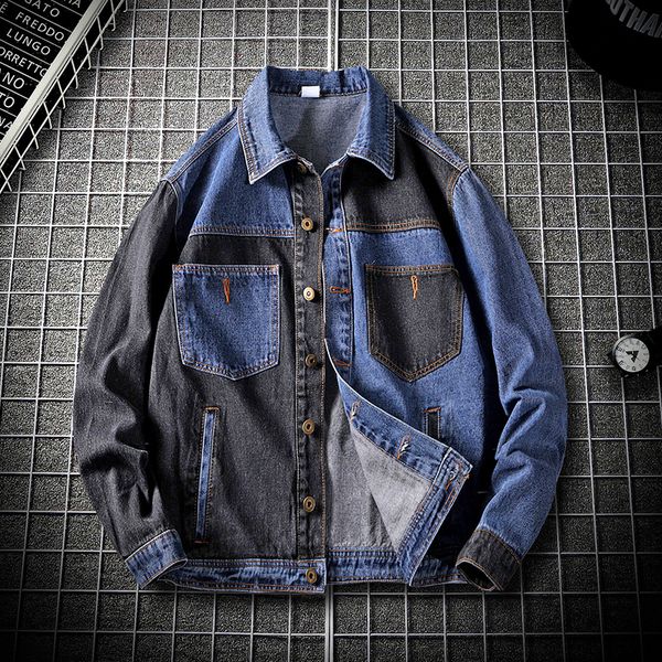 new 2020 autumn hip hop fashion patchwork mens denim jacket young design street jacket men plus size jeans men, Black;brown 
new 2020 autumn hip hop fashion patchwork mens denim jacket young design street jacket men plus size jeans men, Black;brown