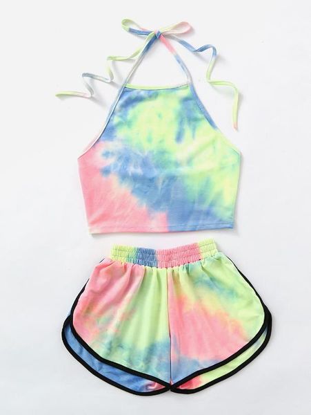 women's suits & blazers tie-dye gradient halter crop and shorts 2 piece set, 2021 women summer fashion tank camis sets holiday ogy, White;black
women's suits & blazers tie-dye gradient halter crop and shorts 2 piece set, 2021 women summer fashion tank camis sets holiday ogy, White;black
