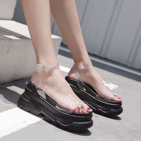women chunky sandals platform pvc jelly shoes 8cm high heels wedges casual shoes woman fashion designers buckle strap sandal, Black
women chunky sandals platform pvc jelly shoes 8cm high heels wedges casual shoes woman fashion designers buckle strap sandal, Black