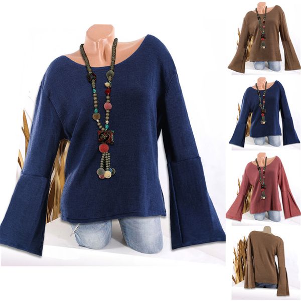 women o-neck solid casual long sleeve flare sleeve knit blouse shirt christmas casaco feminino 2019 sueter mujer b1, White;black
women o-neck solid casual long sleeve flare sleeve knit blouse shirt christmas casaco feminino 2019 sueter mujer b1, White;black