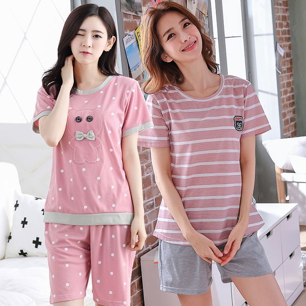 casual striped cotton short sleeve pajamas sets for women 2019 summer cute cartoon sleepwear shorts pyjama homewear pijama mujer, Blue;gray
casual striped cotton short sleeve pajamas sets for women 2019 summer cute cartoon sleepwear shorts pyjama homewear pijama mujer, Blue;gray