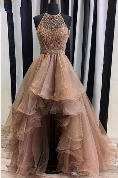 high low prom dresses halter sequins beaded tiered organza skirt sparkly backless party dresses graduation dresses sweep train, Black
high low prom dresses halter sequins beaded tiered organza skirt sparkly backless party dresses graduation dresses sweep train, Black