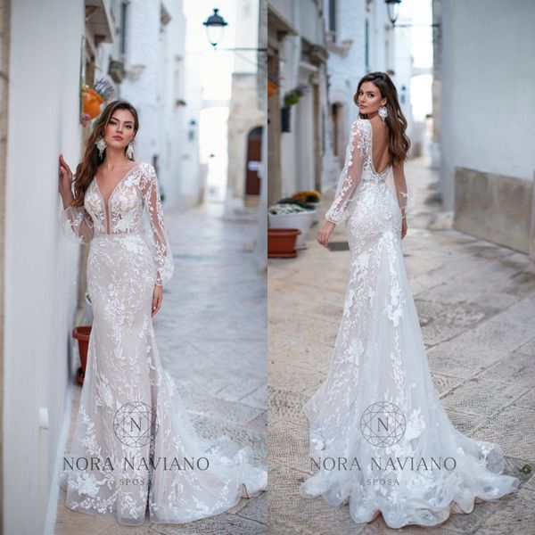 2020 bohemian mermaid wedding dresses deep v neck appliqued beaded bridal gown long sleeves backless ruffled sweep train vestidos de novia, White
2020 bohemian mermaid wedding dresses deep v neck appliqued beaded bridal gown long sleeves backless ruffled sweep train vestidos de novia, White