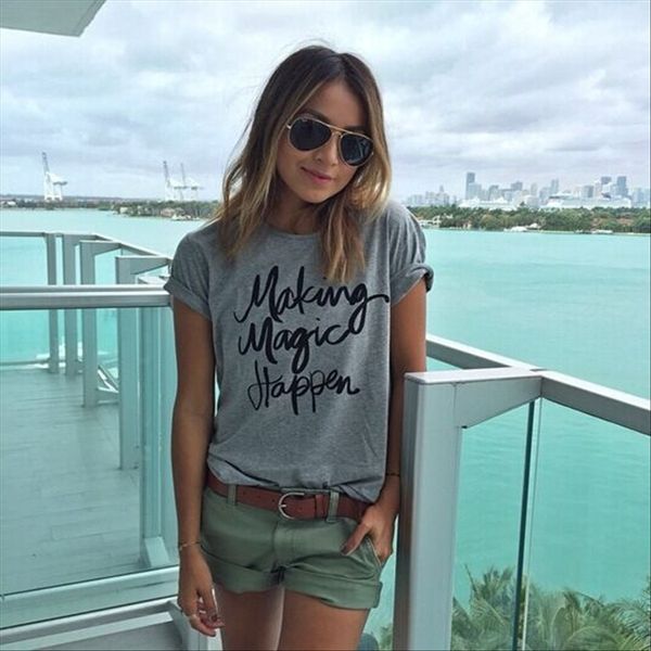 letter printed short-sleeved female making happen letter t-shirt magic printed short-sleeved female t-shirt making magic happen, White 
letter printed short-sleeved female making happen letter t-shirt magic printed short-sleeved female t-shirt making magic happen, White
