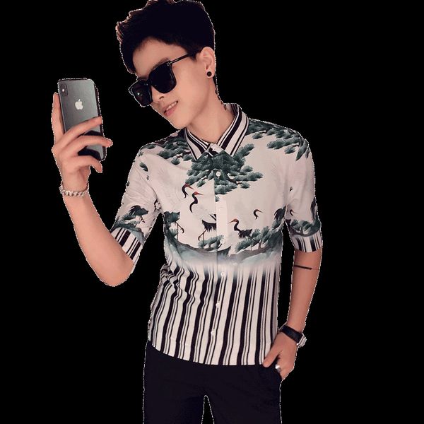 man's shirts 2020 spring summer casual fashion slim fit 3xl 3/4 sleeve printed homme single breasted black male men shirts, White;black
man's shirts 2020 spring summer casual fashion slim fit 3xl 3/4 sleeve printed homme single breasted black male men shirts, White;black