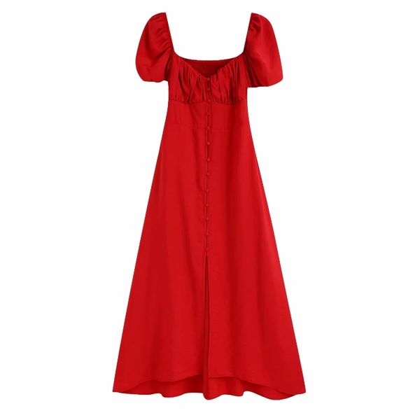 2020 women vintage puff sleeve single breasted red midi dress female back elastic casual slim vestidos chic party dresses ds3877, Black;gray
2020 women vintage puff sleeve single breasted red midi dress female back elastic casual slim vestidos chic party dresses ds3877, Black;gray