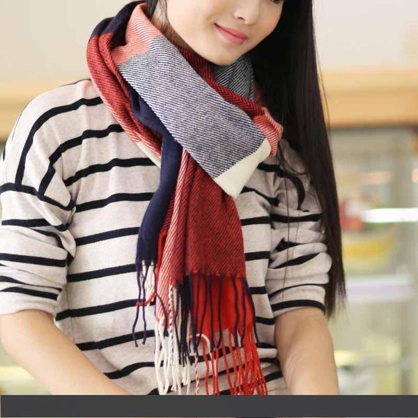 2019 new plaid scarf lady autumn and winter korean version warm cashmere scarf thick long neck, Blue;gray