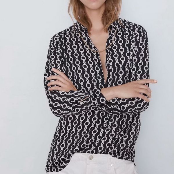 women long sleeve shirts autumn 2019 new fashion chains prints blouse modern lady casual loose shirts, White
women long sleeve shirts autumn 2019 new fashion chains prints blouse modern lady casual loose shirts, White
