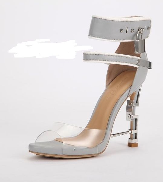 fish mouth transparencies with metal lock decoration ankle strap female sandals thick bottom stiletto-heels silver 35-43 02, Black
fish mouth transparencies with metal lock decoration ankle strap female sandals thick bottom stiletto-heels silver 35-43 02, Black