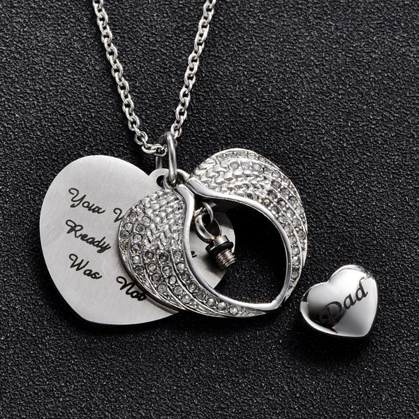 personalized angel wing hold heart cremation urn necklace dad keepsake memroial jewelry, Silver
personalized angel wing hold heart cremation urn necklace dad keepsake memroial jewelry, Silver