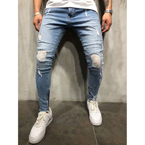 spring and summer new men's knee ripper hole jeans male fitness jeans side striped pants for men trouser clothes man, Blue
spring and summer new men's knee ripper hole jeans male fitness jeans side striped pants for men trouser clothes man, Blue