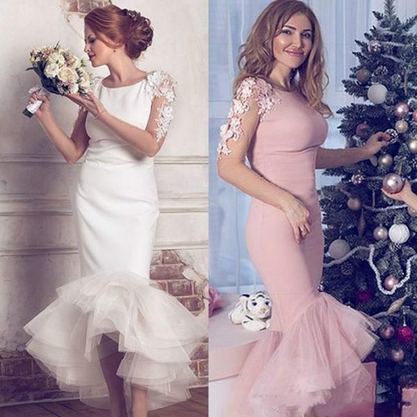 elegant high low mermaid evening dresses tea length 2020 ilusion long sleeves lace appliqued white pink prom gowns, Black;red
elegant high low mermaid evening dresses tea length 2020 ilusion long sleeves lace appliqued white pink prom gowns, Black;red