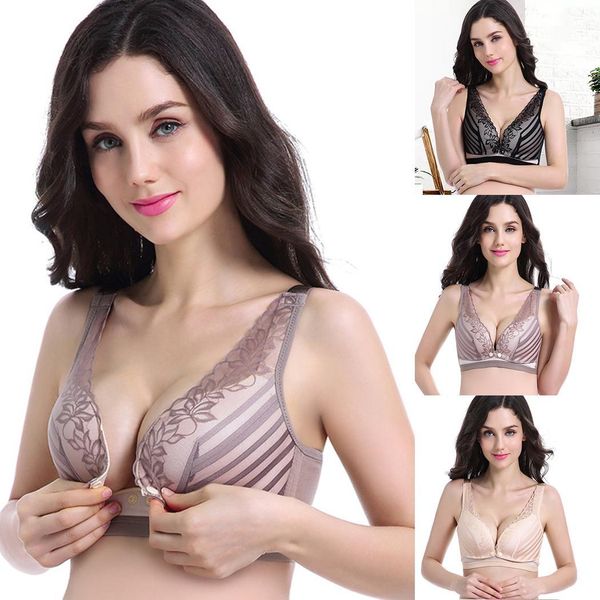 women fashion floral lace patchwork push up seamless casual front opening buckle all seasons maternity bra, White
women fashion floral lace patchwork push up seamless casual front opening buckle all seasons maternity bra, White