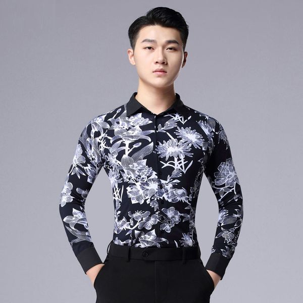 stage wear long-sleeve printing men's latin dance modern ballroom shirt male waltz tango competition clothing dl4043, Black;red
stage wear long-sleeve printing men's latin dance modern ballroom shirt male waltz tango competition clothing dl4043, Black;red