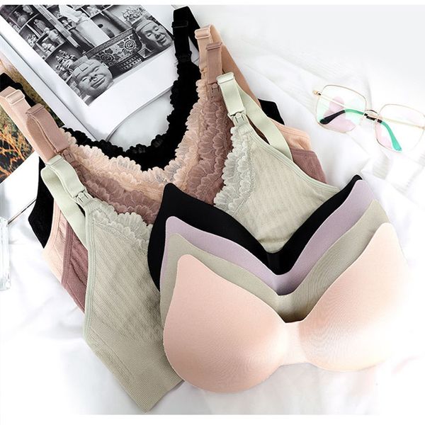 

new style large size lace front buckle nursing bras non-steel ring feeding pregnant women underwear comfortable seemless thin, White