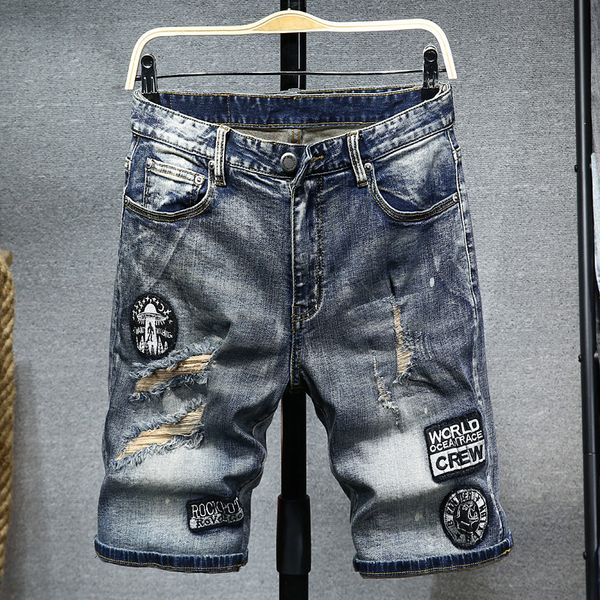 men's denim shorts 2020 men's summer fashion casual straight ripped short jeans embroiderey patchwork hole elastic denim short, Blue
men's denim shorts 2020 men's summer fashion casual straight ripped short jeans embroiderey patchwork hole elastic denim short, Blue