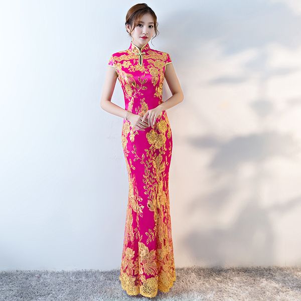 pink long qipao women golden sequins embroidery flower prom dresses mandarin collar vestidos oversize 3xl elegant cheongsam, Red
pink long qipao women golden sequins embroidery flower prom dresses mandarin collar vestidos oversize 3xl elegant cheongsam, Red