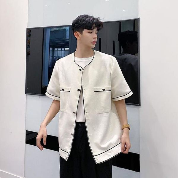 men summer vintage fashion short sleeve casual shirt style jacket male japan korea shirt coat, White;black
men summer vintage fashion short sleeve casual shirt style jacket male japan korea shirt coat, White;black