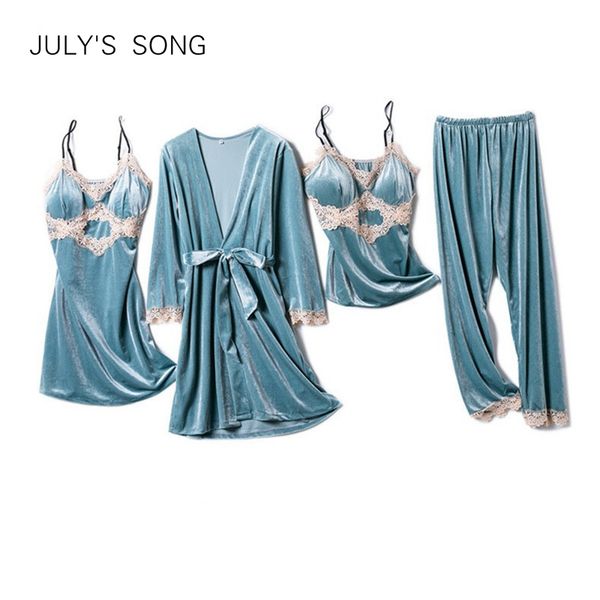 july's song new fashion gold velvet women 4 pieces pajamas set sleepwear warm lace pajamas winter nightdress homewear, Black;red
july's song new fashion gold velvet women 4 pieces pajamas set sleepwear warm lace pajamas winter nightdress homewear, Black;red
