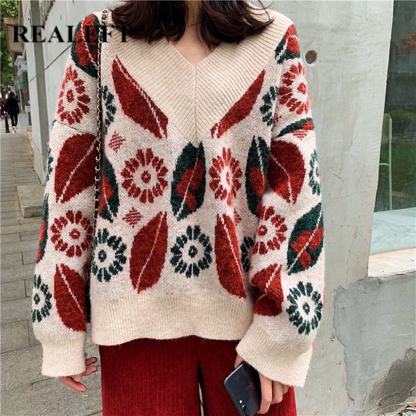 realeft autumn winter long sleeve vintage women's pullover printed sweater fashion sweater casual knitted 2019 new, White;black
realeft autumn winter long sleeve vintage women's pullover printed sweater fashion sweater casual knitted 2019 new, White;black