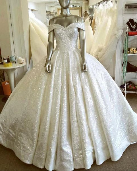 2019 new sparkling wedding dresses long off shoulder a line bridal gowns sequins country luxury wedding dress, White
2019 new sparkling wedding dresses long off shoulder a line bridal gowns sequins country luxury wedding dress, White