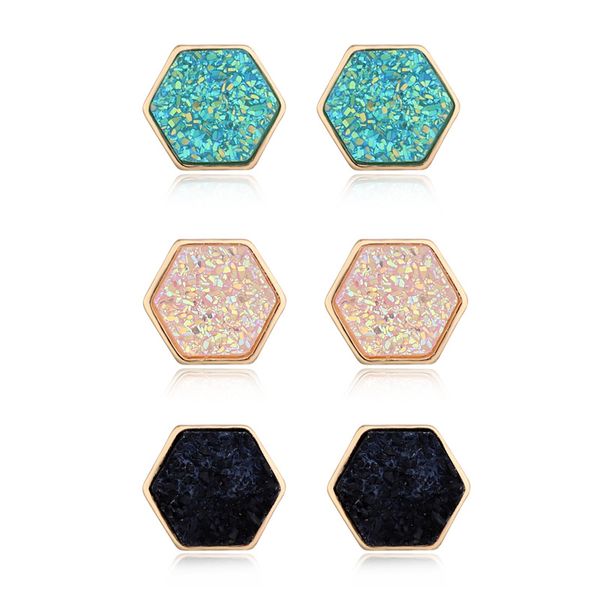 simple hexagonal imitation natural stone crystal stud earrings glitter colorful resin earrings for women girl gift 3 pairs /set, Golden;silver
simple hexagonal imitation natural stone crystal stud earrings glitter colorful resin earrings for women girl gift 3 pairs /set, Golden;silver